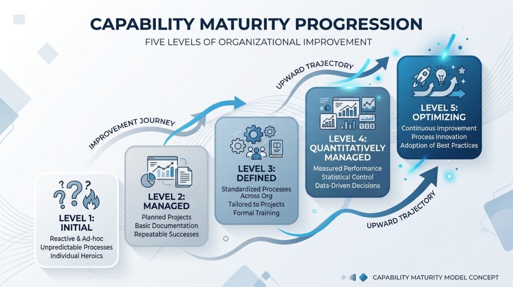 COBIT capability maturity model progression diagram